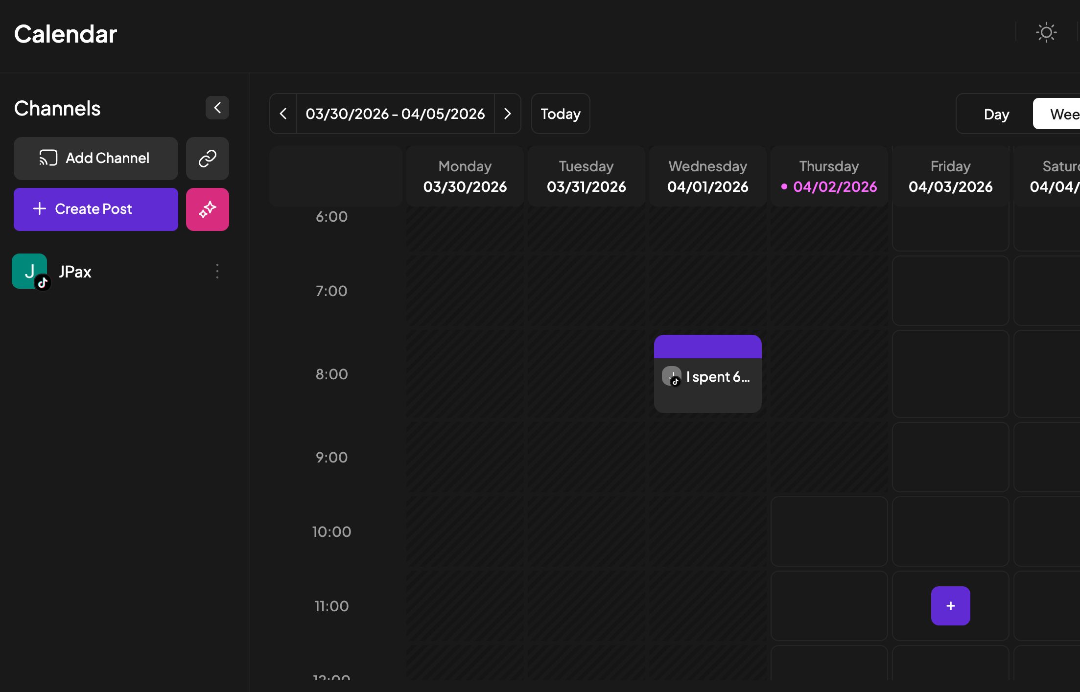 Post scheduled in Postiz calendar view